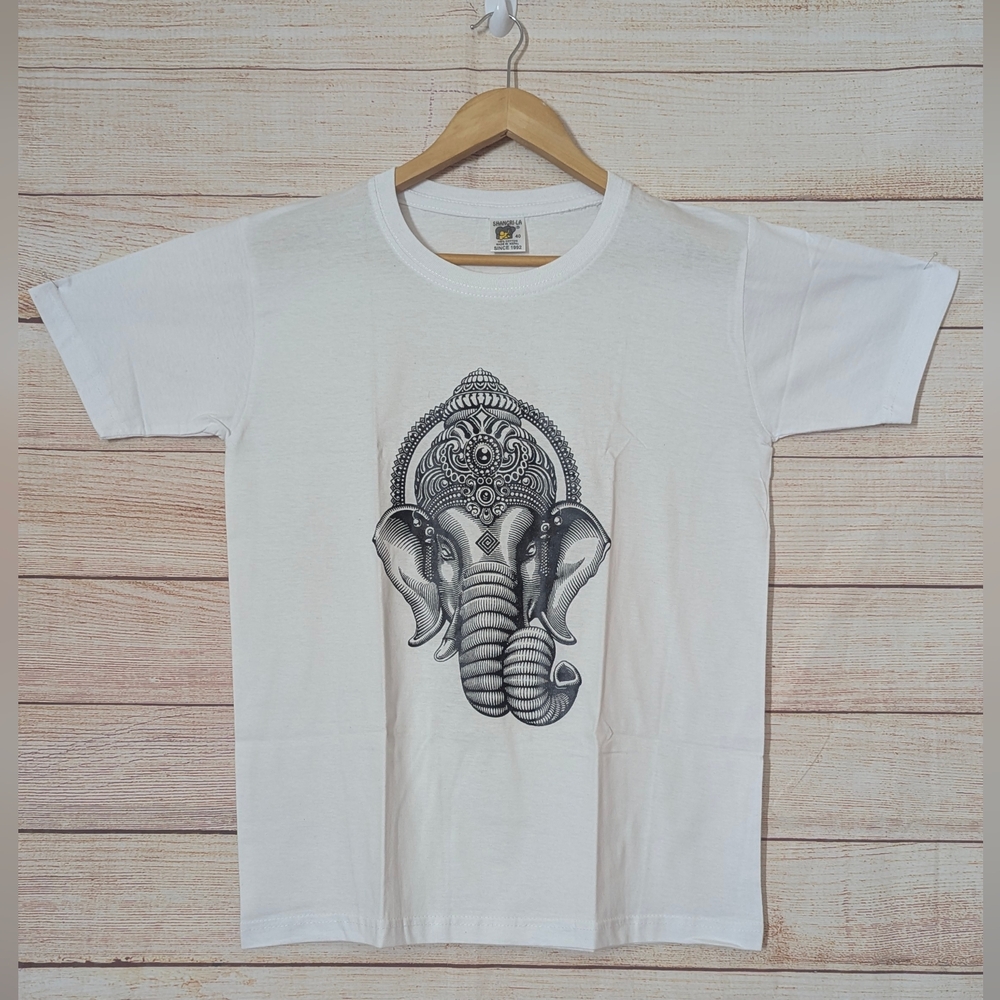 Unisex Size 40 White 100%Cotton Top Lord Ganesh Print  T-shirt New Without Tag